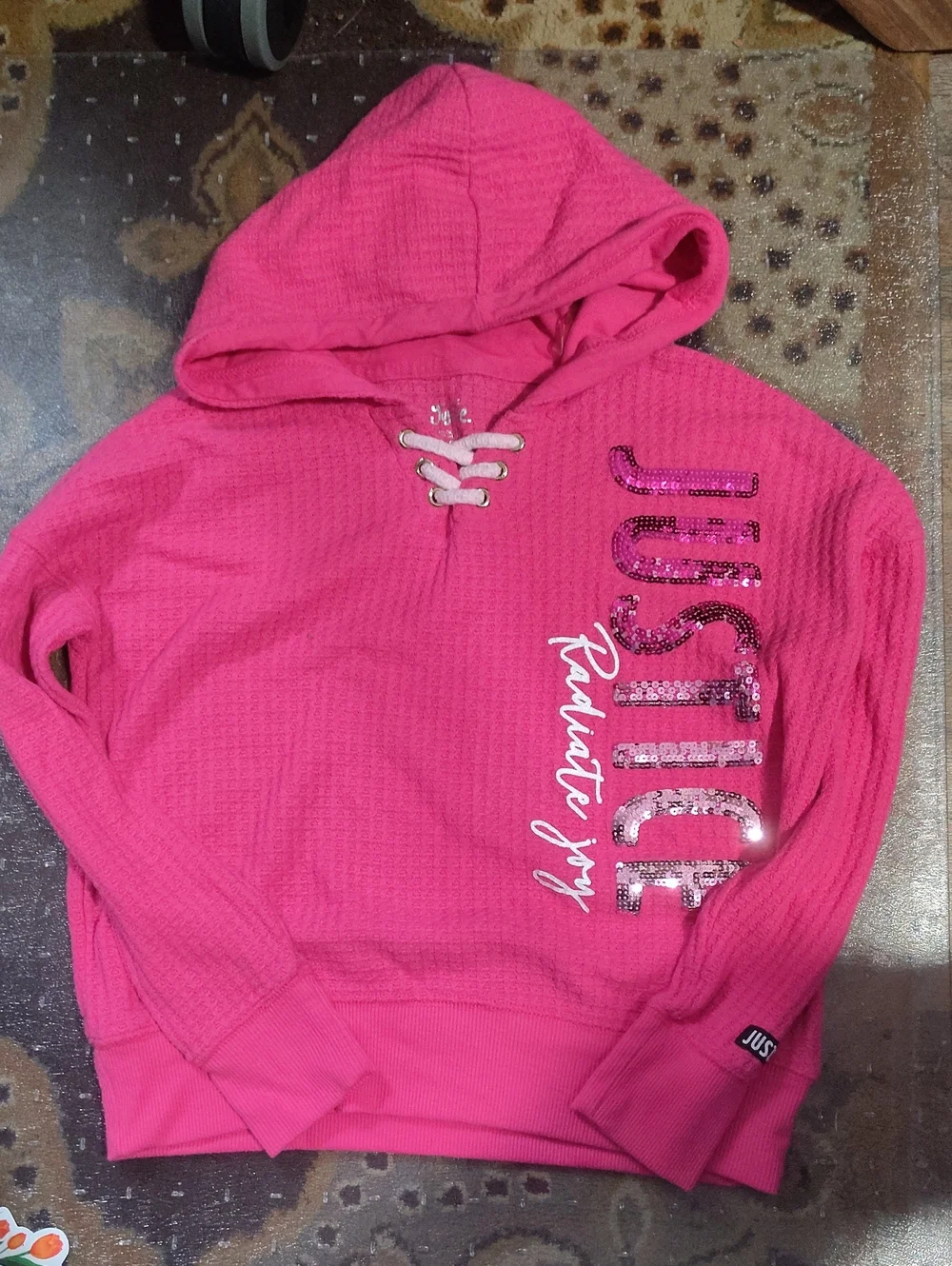 Justice Girls Hot Pink Hooded Pullover with Sequin Logo